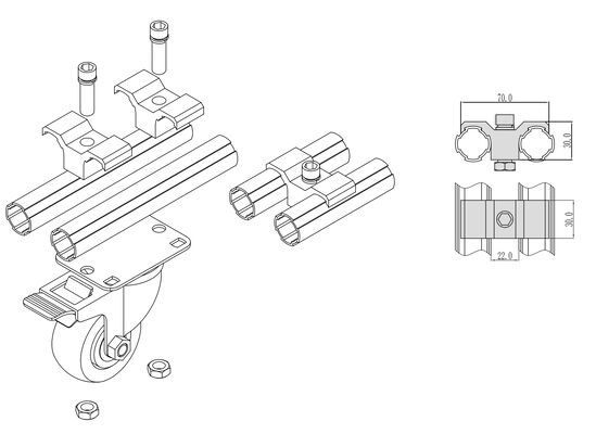 Third-generation 6063 Aluminum Caster Fixing Assembly with Sandblasting Surface for Lean Pipe Fittings