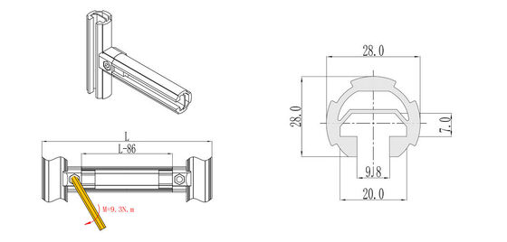 DY28-02A T-shape Aluminum Pipe Alloy Lean Pipe 6063 Material for Positioning and Mounting Bottom Casters
